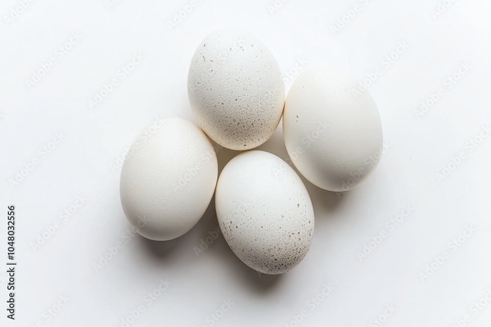 Overhead Perspective: A Pristine Collection of White Eggs Resting on an Equally Immaculate White Surface Overhead Perspective: A Pristine Collection of White Eggs Resting on an Equally Immaculate White Surface