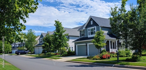Suburban home showcased during the sunny summer months.