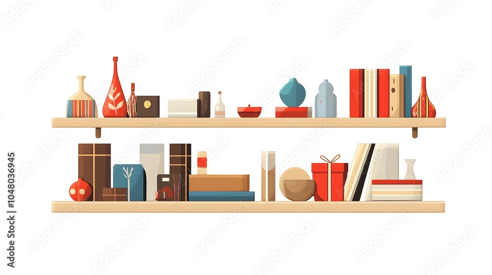 Decorative Shelf with Books Vases and Objects Decorative Shelf with Books Vases and Objects