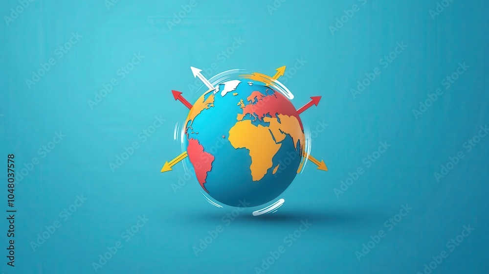 A vibrant illustration of the globe with colorful arrows indicating movement and growth, representing globalization, innovation, and exploration themes in a modern design. A vibrant illustration of the globe with colorful arrows indicating movement and growth, representing globalization, innovation, and exploration themes in a modern design.