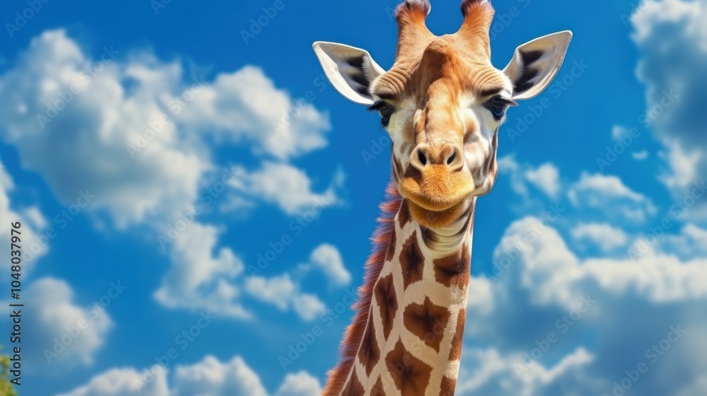 Fototapeta premium Giraffe Portrait Against Blue Sky
