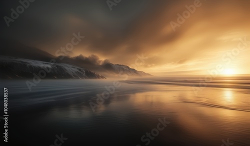 a beach with a mountain in the background