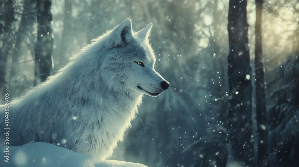 Obraz premium Arctic Wolf in a Snowy Forest