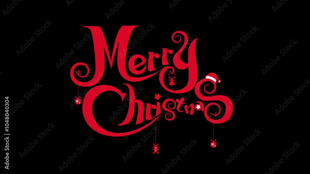 Merry Christmas word calligraphy hand draw animation video overlay template with alpha mask. For the Christmas celebration concept