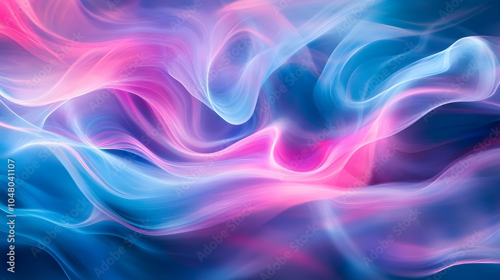 Fototapeta premium Vivid flowing wave patterns blending blue pink and purple into a seamless abstract scene