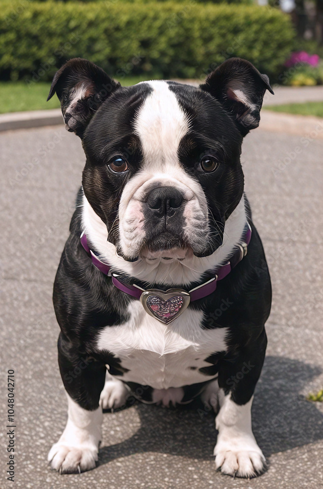 Dogs. English bulldog. Dog in a beautiful collar, harness. Dogs. English bulldog. Dog in a beautiful collar, harness.