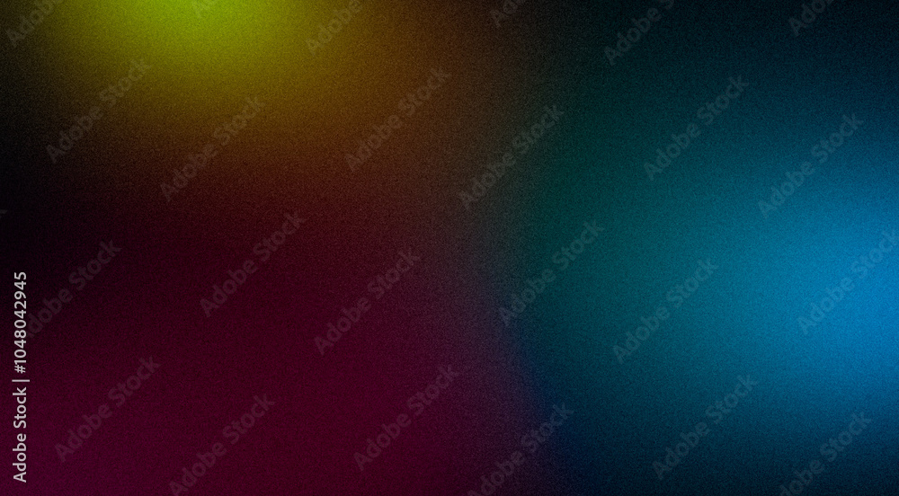 Blue magenta red orange dark glowing grainy gradient background noise texture, Vibrant colors flow, wave shaped poster header banner design copy space