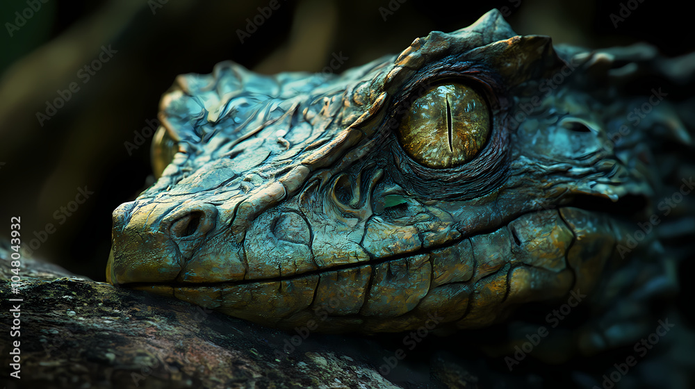 Fototapeta premium Enchanted basilisk gaze, petrified woodland creatures, magical gloom. Basilisk Gaze. Illustration