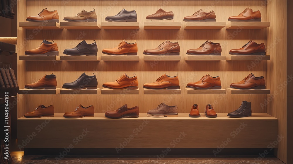 custom made wallpaper toronto digitalDisplay of various stylish shoes arranged neatly on shelves within a modern retail store.