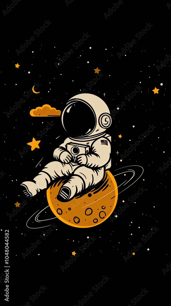 Astronaut sitting on a planet with rings. Astronaut sitting on a planet with rings.