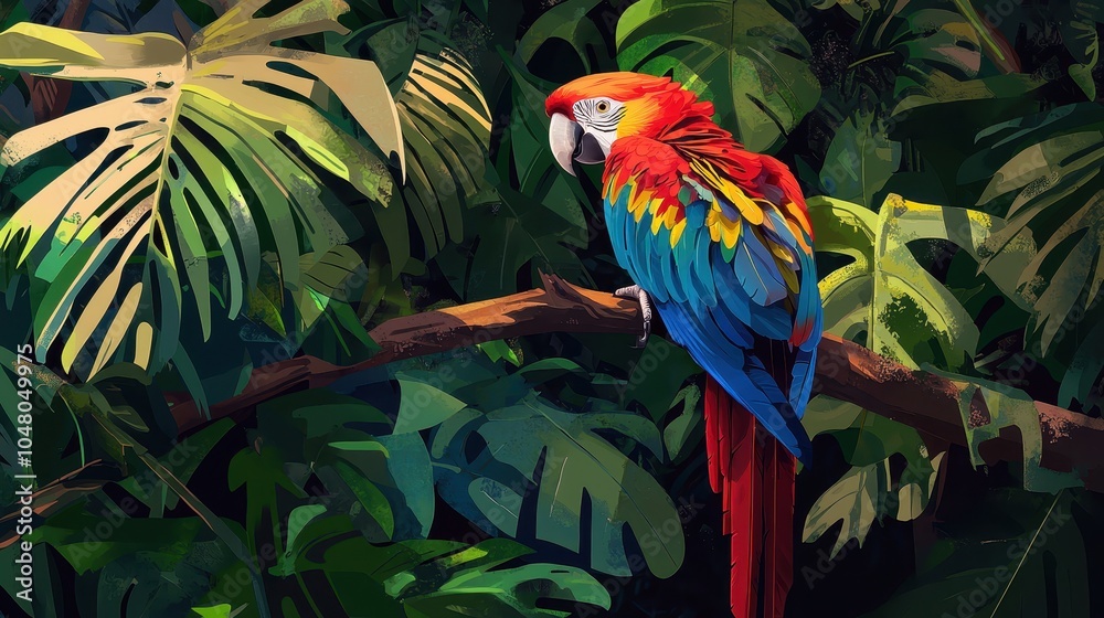 Fototapeta premium Vibrant Parrot on a Tropical Tree Branch