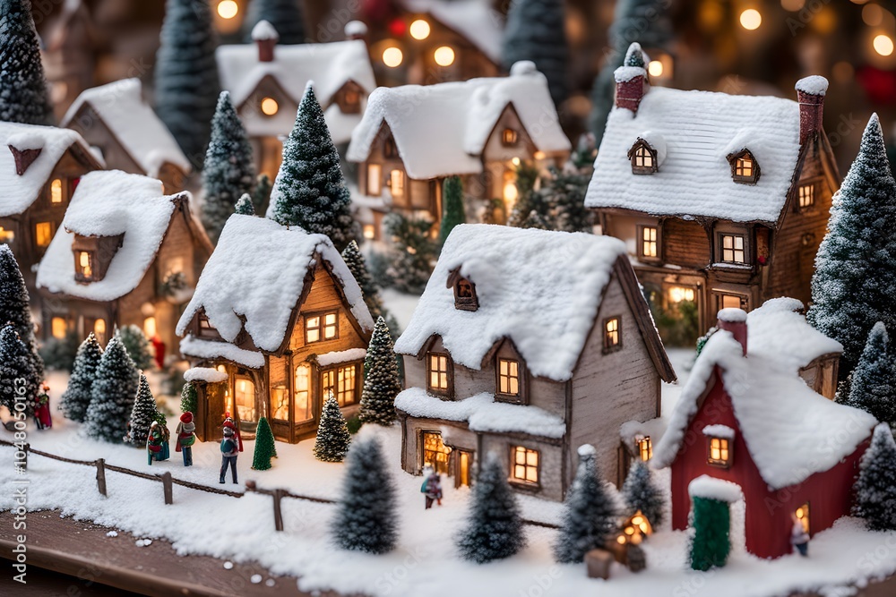 A christmas village scene with small snow covered houses and trees, AI Generated A christmas village scene with small snow covered houses and trees, AI Generated