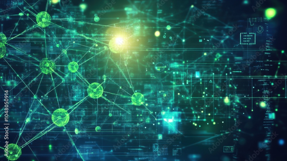 Abstract digital network and data visualization with nodes and connections. Concept of technology and innovation Abstract digital network and data visualization with nodes and connections. Concept of technology and innovation
