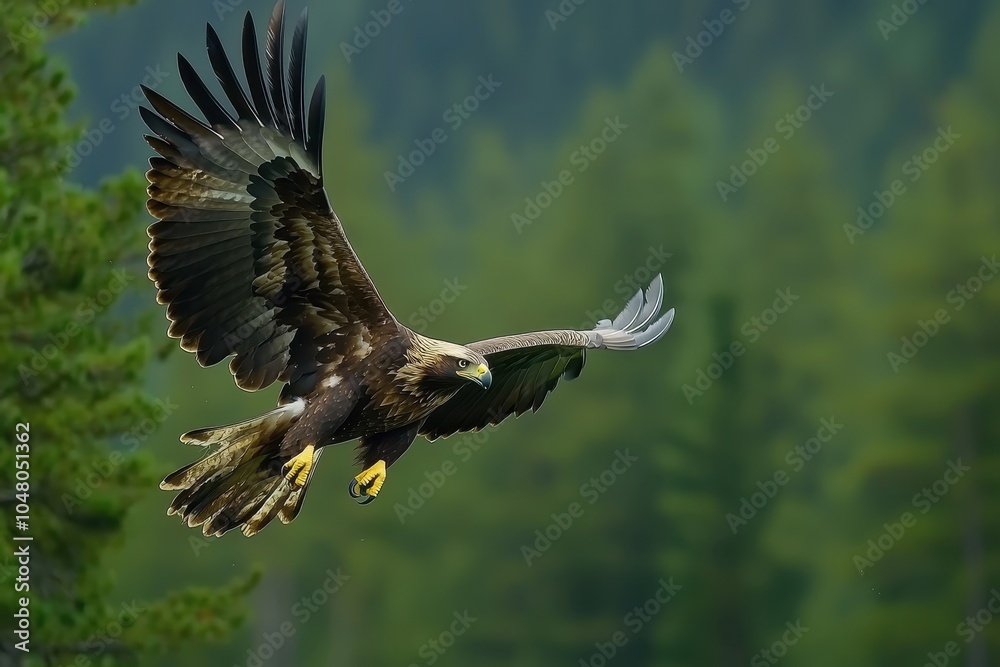 Obraz premium Majestic Golden Eagle in Flight with Wings Spread Wide