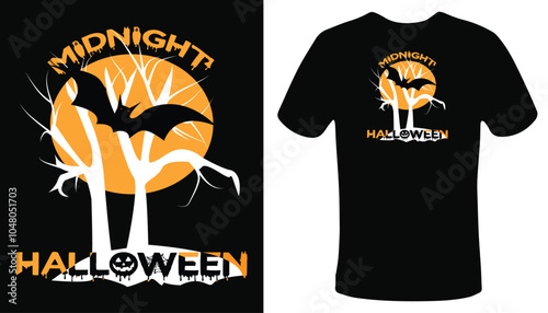 t-shirt design, Halloween concept. Moonlight night with a ghost tree, there are also some bats, drawn on a black t-shirt, Happy Halloween vector illustration for t shirt design,Halloween t shirt ill

 photo