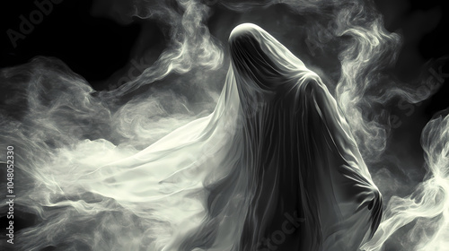 Ghostly apparition in flowing robe halloween decoration macro. Ghostly Apparition. Illustration