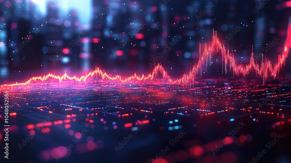 Fototapeta premium Analysis images, Dynamic Financial Market Analysis with Glowing Data Graphs, Stock Market Data, and Analytics with Real-Time Graph Fluctuations