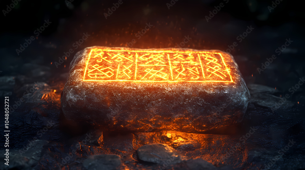 Glowing viking rune stone with ancient inscriptions and symbols ...