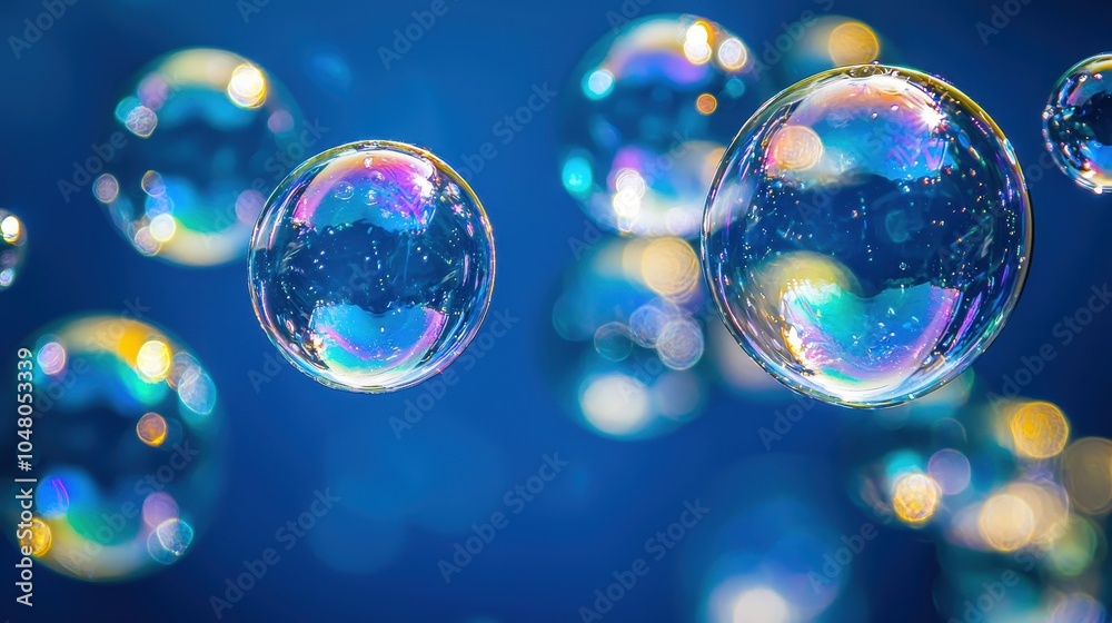 Bubbles Floating on Surface Under Blue Background Bubbles Floating on Surface Under Blue Background