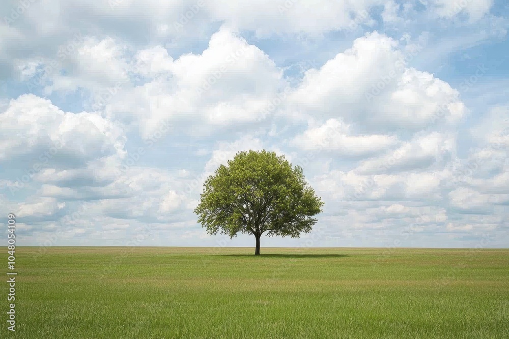 Single Tree in Open Field Under Cloudy Sky Single Tree in Open Field Under Cloudy Sky