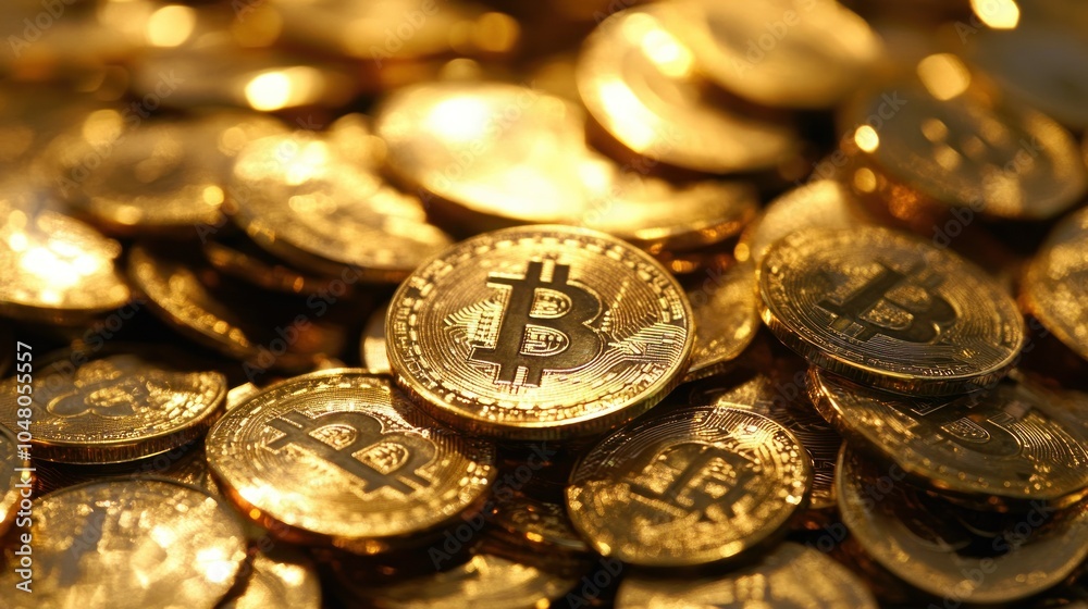 Stack of coins with gold metal bitcoin logo currency investment global background wallpaper AI generated image Stack of coins with gold metal bitcoin logo currency investment global background wallpaper AI generated image