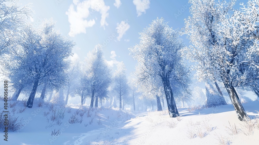 Snowy Forest Under Clear Blue Sky Snowy Forest Under Clear Blue Sky