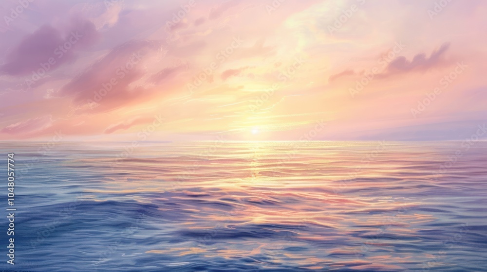 Fototapeta premium A Calm Ocean at Sunset with Soft Pink and Orange Clouds