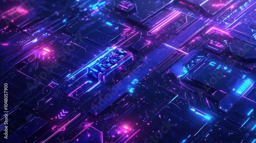 Background gaming abstract neon sci-fi themes cyberpunk red blue glowing dynamic technology wallpaper AI generated image