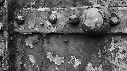 Aged rust stains spreading over the onceshiny metal highlighting the passage of time. Black and white art photo