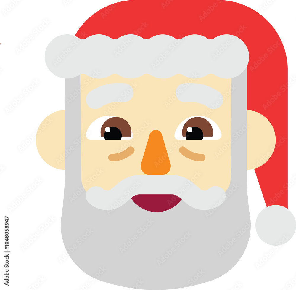 Cheerful Cartoon Santa Face with Red Hat and Gray Beard Cheerful Cartoon Santa Face with Red Hat and Gray Beard