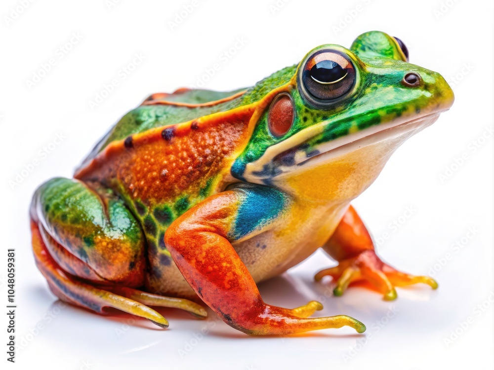 Fototapeta premium Stunning Frog on White Background - High-Quality 8K Portrait Photography for Nature Lovers, Wildlife Enthusiasts, and Educational Projects