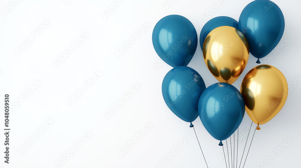 Watercolor blue and gold balloons on a white background Watercolor blue and gold balloons on a white background
