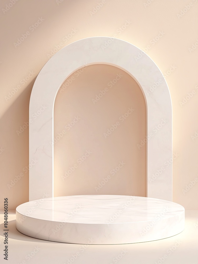 Elegant and modern smooth ceramic podium in soft warm tones with natural lighting perfect for display and photography Elegant and modern smooth ceramic podium in soft warm tones with natural lighting perfect for display and photography