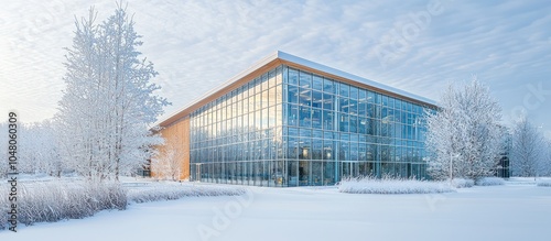 New building construction under a clear sky, front garden landscaped.