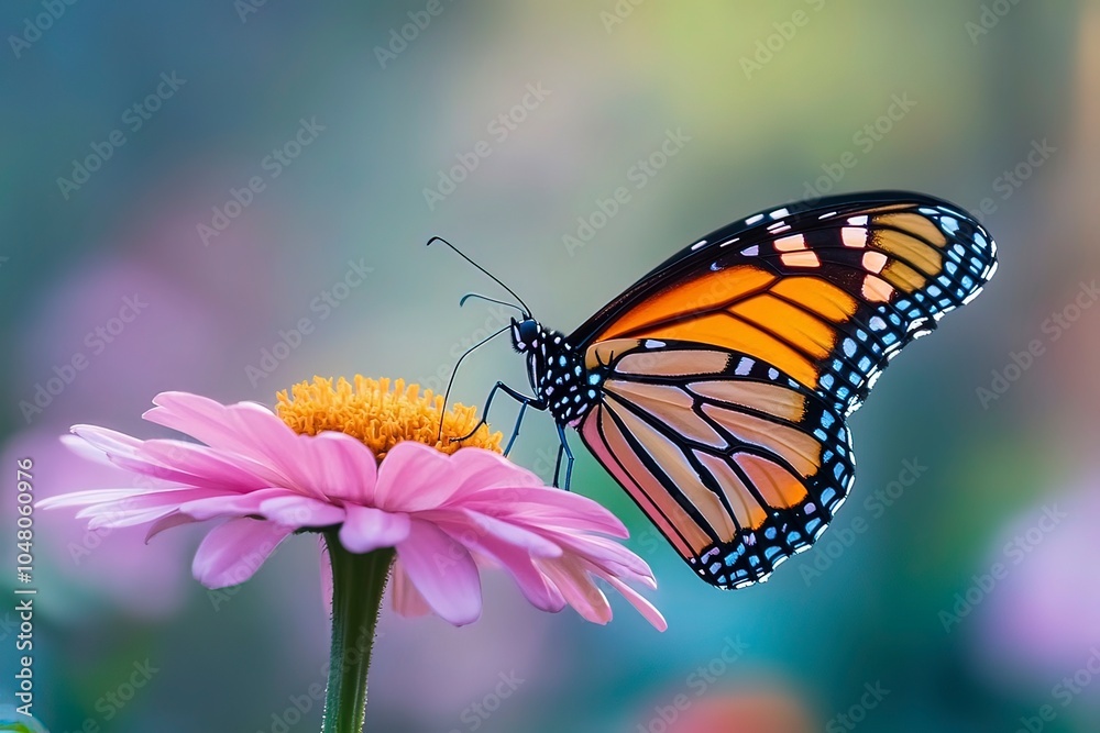 Fototapeta premium One Monarch Butterfly with generative ai