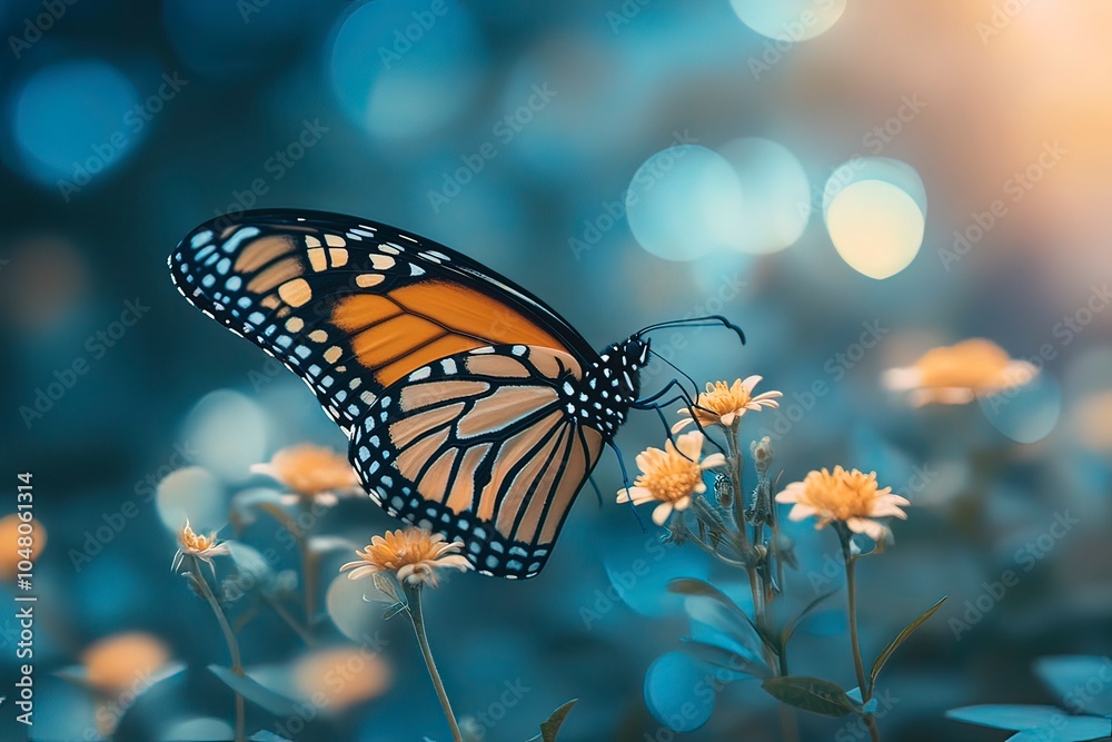 Fototapeta premium One Monarch Butterfly with generative ai