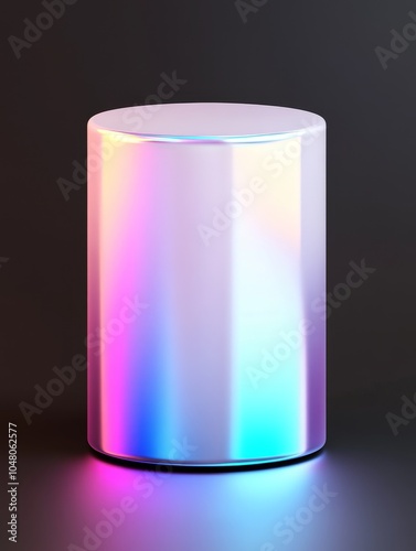 Captivating iridescent podium reflecting a rainbow of colors against a sleek black background for modern presentations