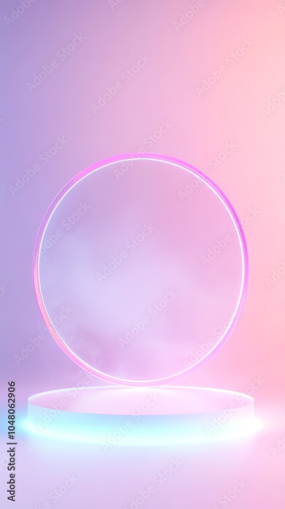A serene glass podium surrounded by soft pastel glowing smoke effects for modern presentation and art displays A serene glass podium surrounded by soft pastel glowing smoke effects for modern presentation and art displays