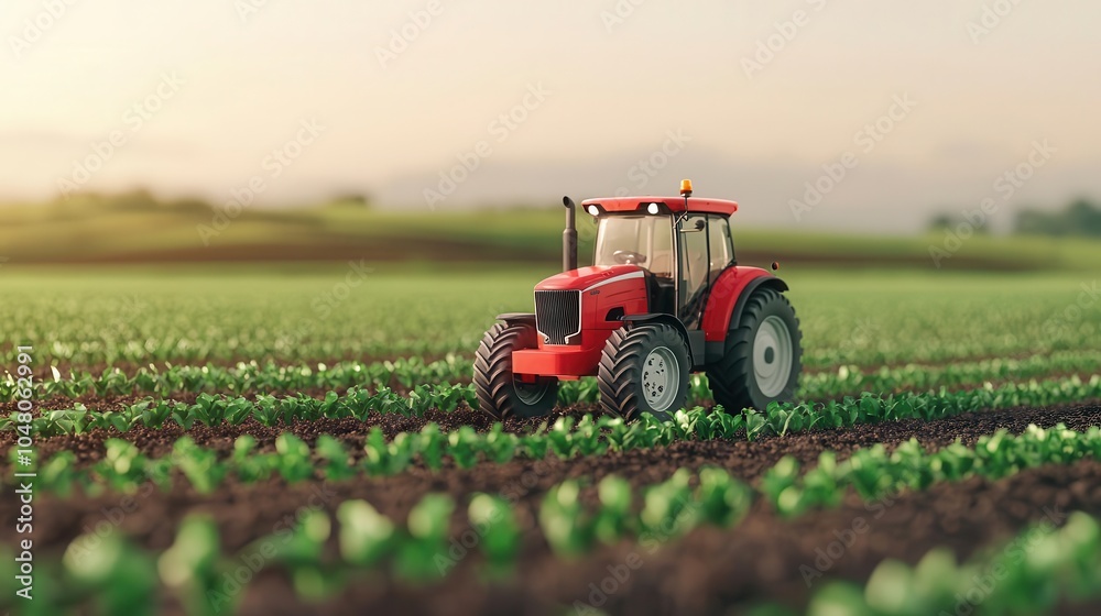 Obraz premium Autonomous farming vehicles performing soil analysis and crop monitoring through integrated sensors, autonomous vehicles, smart agriculture tech