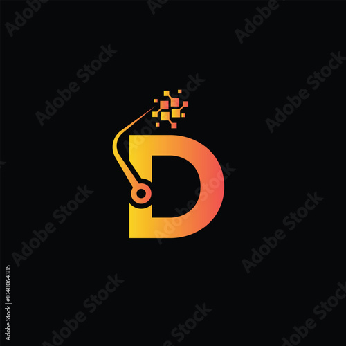 D tech logo design template, D tech logo, D technology vector