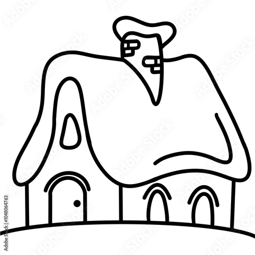 Christmas house doodle outline cartoon