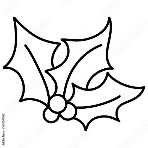 Christmas holly leaf doodle outline cartoon