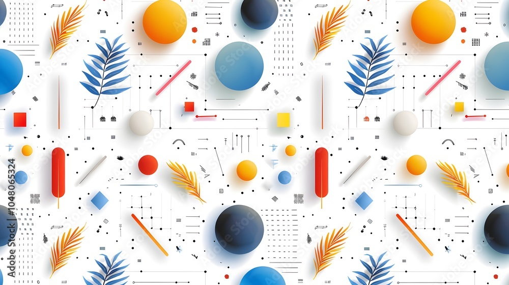 Obraz premium Vibrant geometric patterns with tropical touches