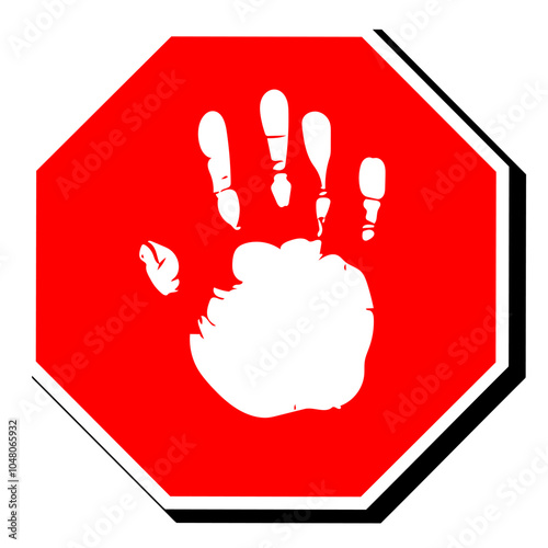 stopping the violence, harassment for against action, warning awareness or bullying and abuse hand print stop gesture, palm imprint stamp with hexagon traffic sign illustration vector