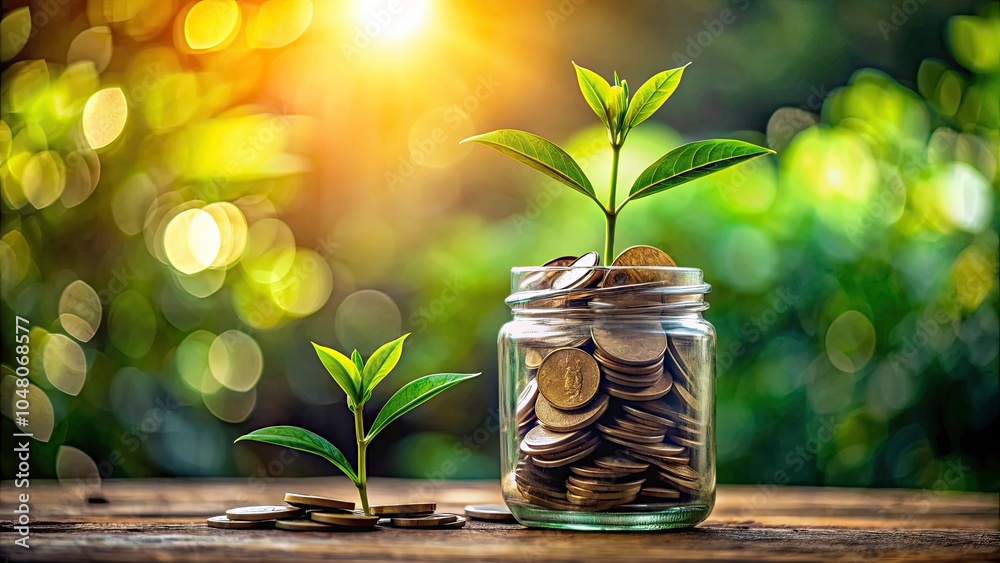 Young Plant Sprouting from Coins - Symbol of Financial Growth and Sustainability in Macro Photography Young Plant Sprouting from Coins - Symbol of Financial Growth and Sustainability in Macro Photography