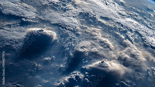 Satellite view of Earth with detailed cloud formations and oceans visible from space photo