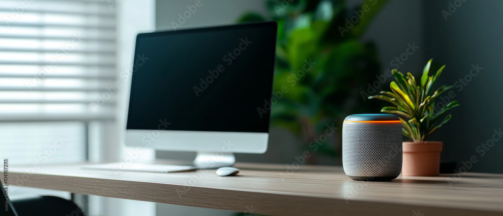Fototapeta premium Next-Gen Desk Companion: AI-Powered Personal Assistant in Action 
