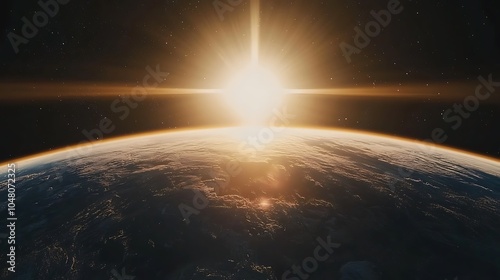 Fototapeta Naklejka Na Ścianę i Meble -  Earth from space with the sun rising over the horizon, casting light on the planet