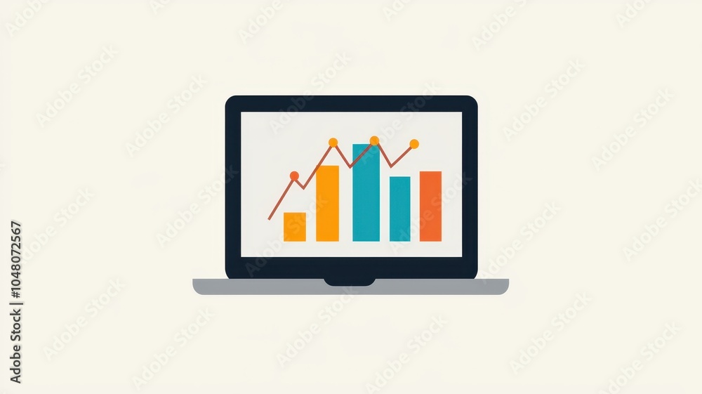 Graph on laptop screen representing business growth and data analysis. Graph on laptop screen representing business growth and data analysis.