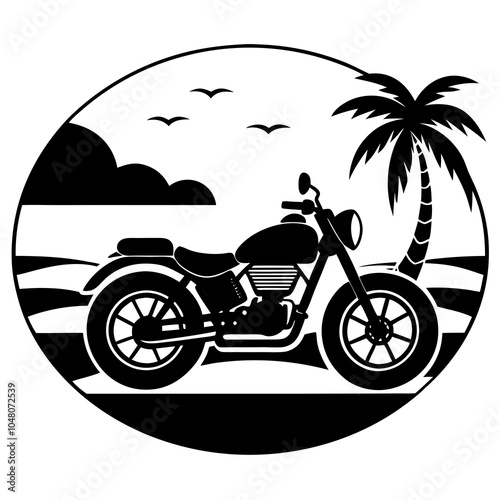 motorcycle on the beach silhouette on a white background